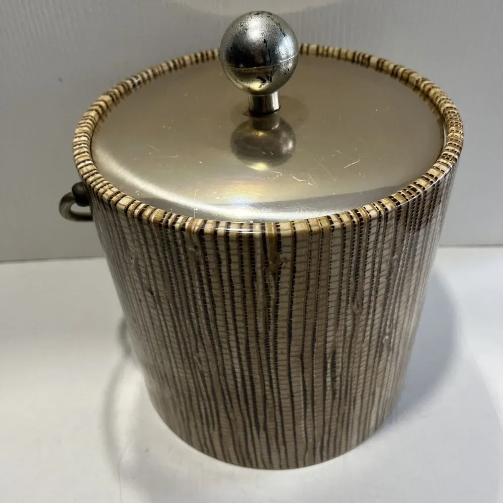 Vintage MCM Kraftware Ice Bucket ︱ Barware ︱Brown Stripes︱